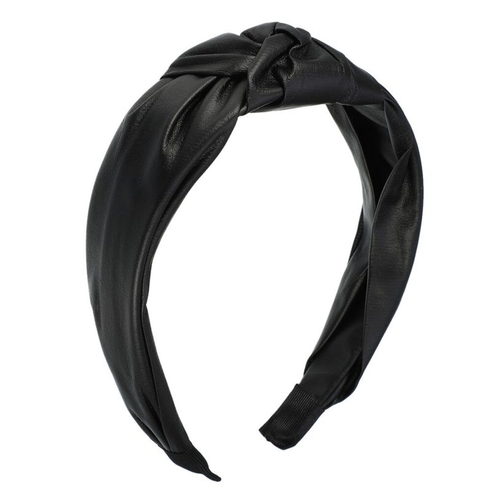 Knotted Top Cloth Cross Knot Wide Turban Headband Black